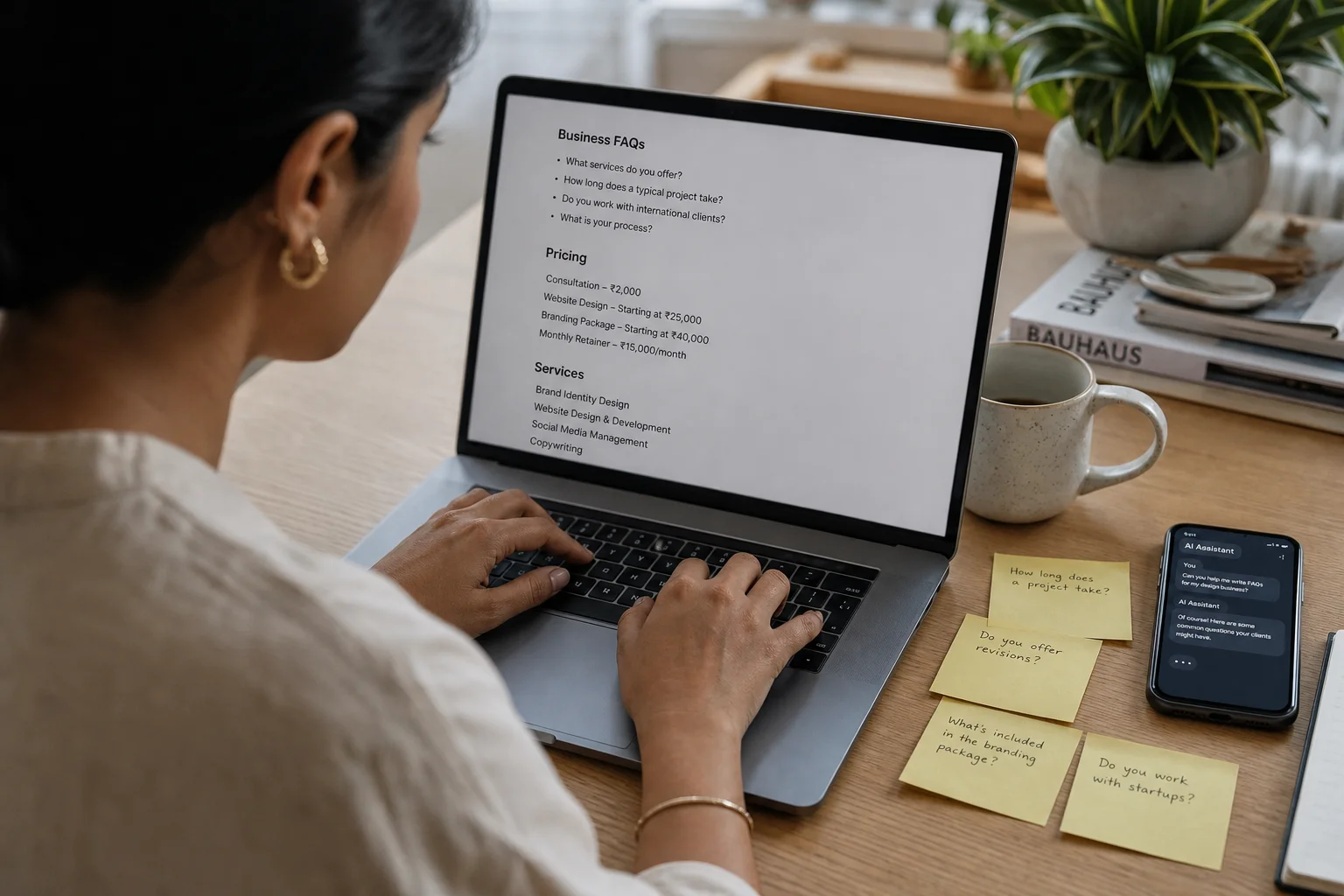 A small business owner working efficiently on a laptop, competing with larger companies using accessible AI tools